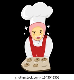 illustration of a female chef happy to make a cake icon