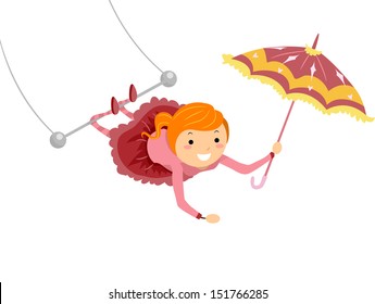 Illustration of a Female Circus Performer Doing Trapeze Stunts