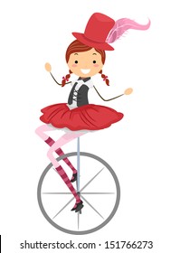 Illustration of a Female Circus Performer Riding a Unicycle