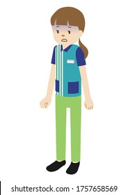 Illustration of a female clerk at convenience store (look pale)