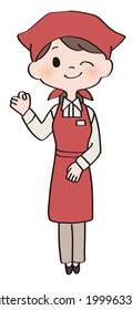 Illustration of a female clerk wearing an apron