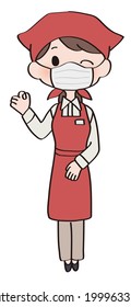 Illustration of a female clerk wearing a mask and an apron