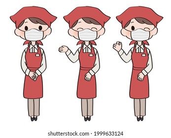 Illustration of a female clerk wearing a mask and an apron