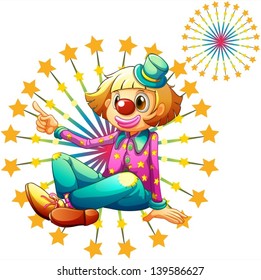 Illustration of a female clown with fireworks on a white background