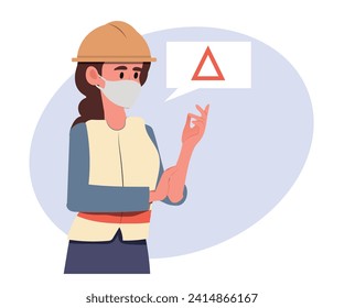 Illustration of a female construction worker concept about warning and work security. Business executive in a construction vest. Customizable colors.