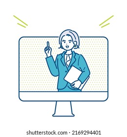 Illustration of a female consultant described online. vector.