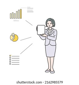 Illustration of a female consultant explaining. vector.