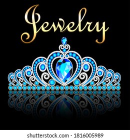 Illustration female crown, tiara, with blue precious stones