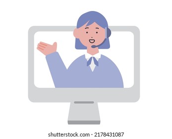 Illustration of a female customer service operator guiding online