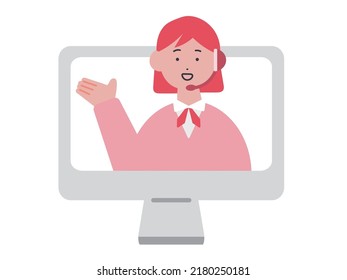 Illustration of a female customer service operator guiding online