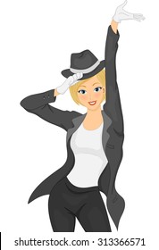 Illustration of a Female Dancer in a Black Suit Striking a Pose