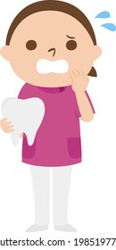 Illustration of a female dentist. The woman is panicking.