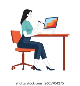 Illustration of female designer working computer