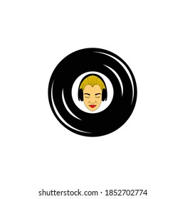 Illustration Female Disc Jockey Vinyl Logo Design Graphic