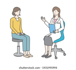 Illustration of a female doctor examining a young woman.