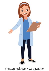Illustration of a female doctor with a folder in her hands.