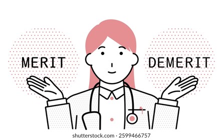 Illustration of a female doctor introducing the merit and demerit