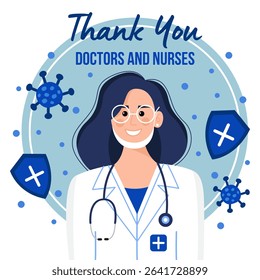 Illustration of a female doctor on a white background.