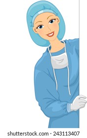 Illustration of a Female Doctor in a Scrub Suit Holding a Blank Board