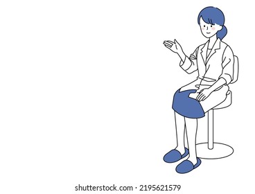 Illustration of a female doctor sitting in a chair and giving a medical interview and explanation