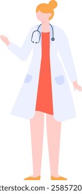 Illustration of a female doctor wearing a lab coat and stethoscope, symbolizing healthcare professions. The character embodies professionalism and dedication in the medical field