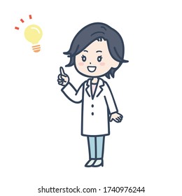 It is an illustration of a female doctor who sparked a good idea. Vector image.