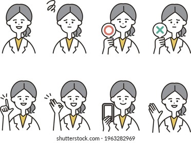 Illustration of female doctor's pose variation