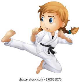 Illustration of a female doing karate on a white background