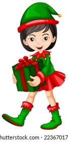 Illustration of a female elf with a present