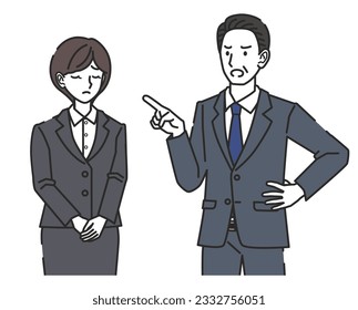 illustration of  Female employee angry at the boss