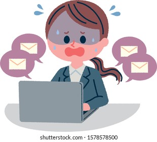 
Illustration of a female employee who is sweating cold