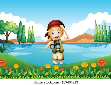 Illustration of a female explorer with a telescope