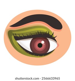 Illustration of a female eye with green eyeshadow looking sideways