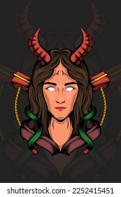 illustration of female face with horns