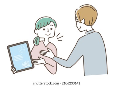 Ilustración de una figura femenina explicada con un comprimido.