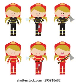 Illustration of female firefighter on a white background