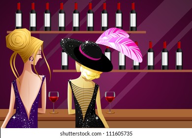 Illustration Of Female Friend Enjoying Drink In Kitty Party