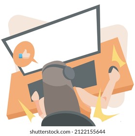 Illustration of female gamer girl. playing games. like icon. tech theme concepts, games, content creators, hobbies, etc. flat vector style