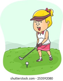 Illustration Female Golfer Preparing Hit Golf Stock Vector (Royalty ...