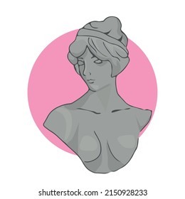 Illustration Of A Female Greek Statue, Bust Of A Statue Of A Young Woman. Plaster Sculpture Woman Face.