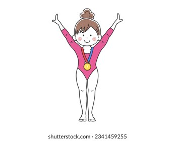 Illustration of a female gymnast with a gold medal.