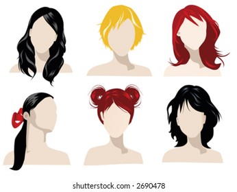 illustration of female hair styles with different colors