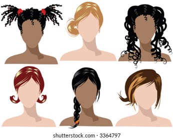 illustration of female hair styles with different colors