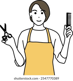 Illustration einer Friseurin mit Schürze