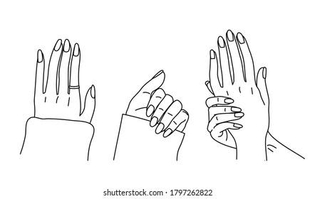 Illustration of a female hand drawn with black lines.