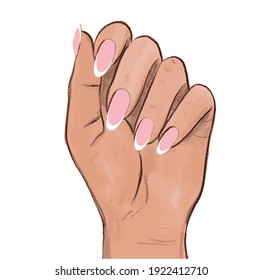 Illustration Of Female Hands With French Manicure. Inspiration Quote For Nail Bar, Beauty Salon, Manicurist, Stickers And Social Media. Manicure Symbol. Vector Illustration. For Cards Posters.