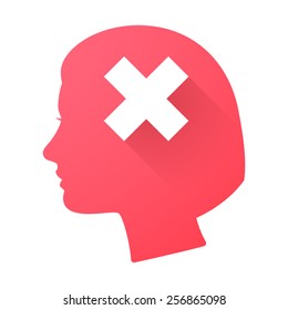 Illustration of a female head icon with an "x" sign