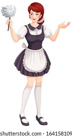 Illustration of a female house helper on a white background