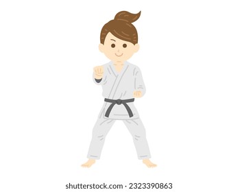 An illustration of a female karateka who does a positive punch.