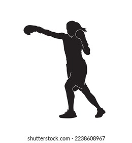 Illustration weiblichen Kick Boxer Kämpfer einzeln Vektorsilhouette.